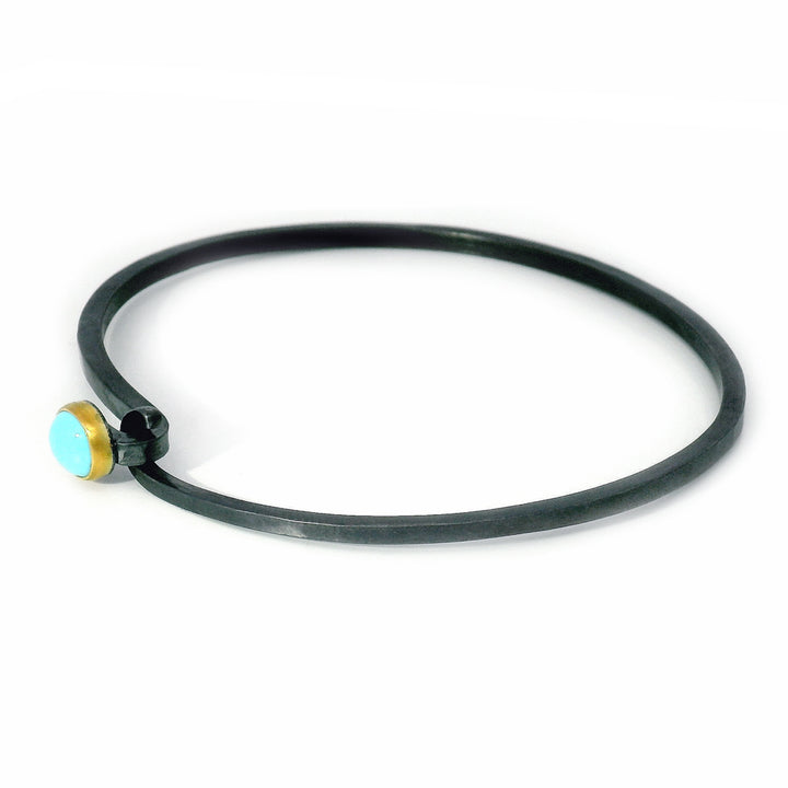 Robin's egg blue turquoise bracelet with oxidized silver and 22K gold bezel