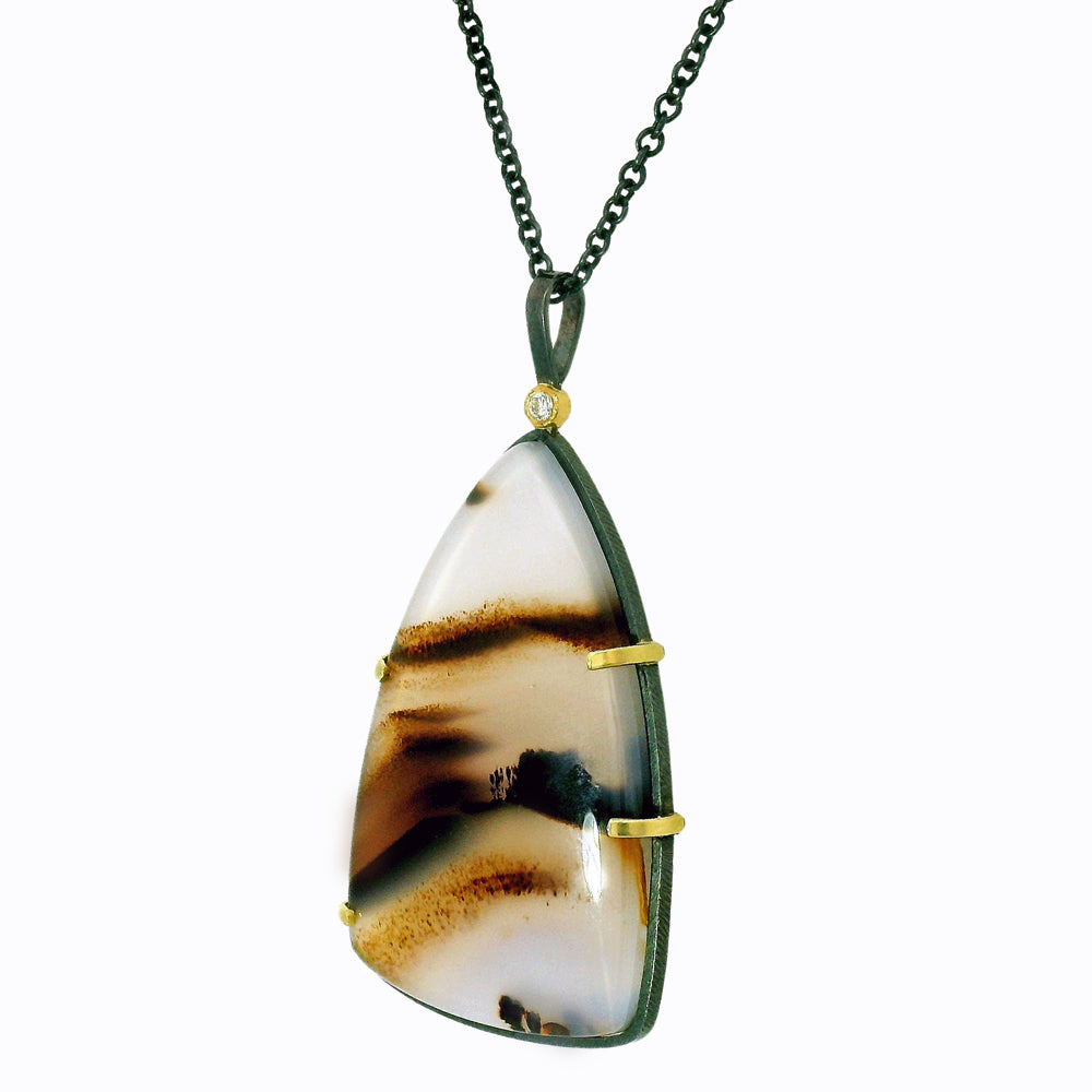 One-of-a-Kind Montana Agate & Diamond Necklace - "Badlands"