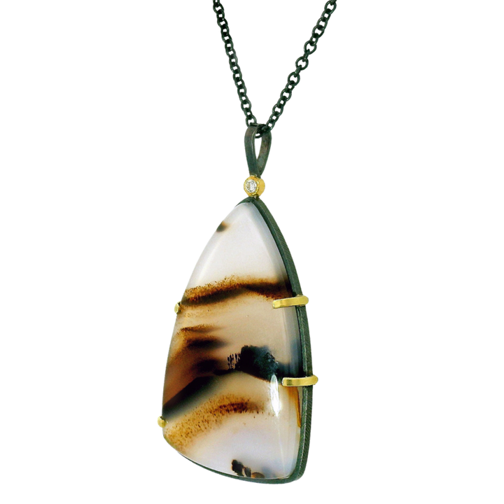 One-of-a-Kind Montana Agate & Diamond Necklace - "Badlands"