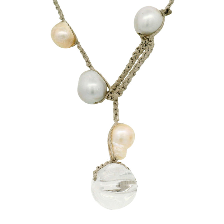 Rose Thorn & Grey Freshwater Pearl Crocheted Necklace