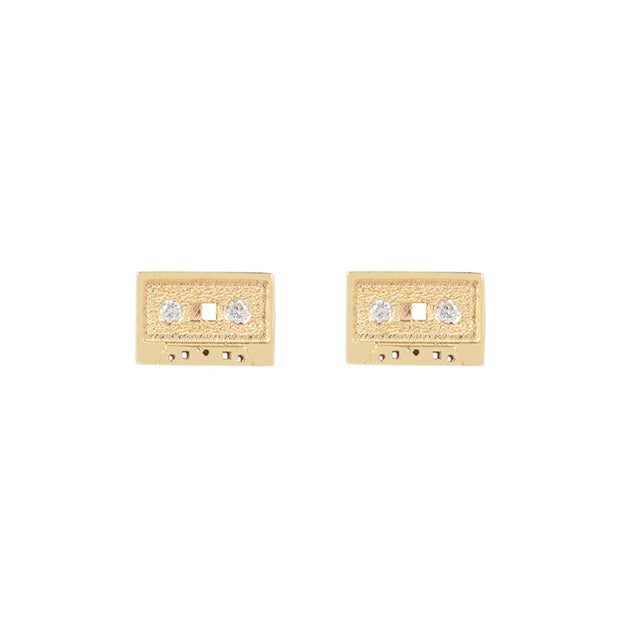 Diamond & Yellow Gold Mini Cassette Tape Studs