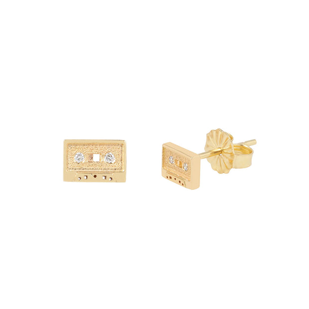 Diamond & Yellow Gold Mini Cassette Tape Studs