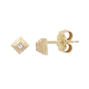 Diamond & Yellow Gold Square Studs - "Ziggurat"