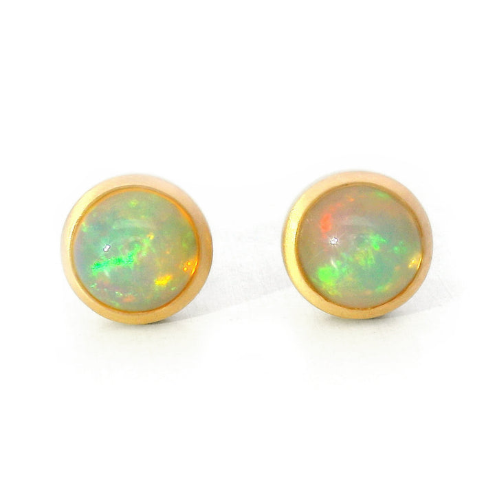 Opal & Yellow Gold Stud Earrings - "Ethereal Glow"