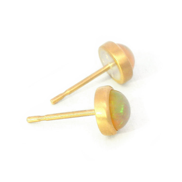 Opal & Yellow Gold Stud Earrings - "Ethereal Glow"