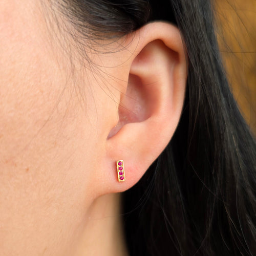 Ruby & Yellow Gold Stud Earrings - "Scarlet"