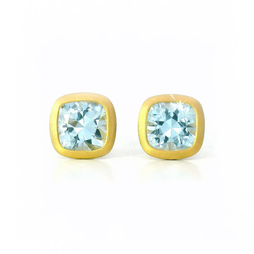 Aquamarine Stud Earrings in 18K Yellow Gold - "Mirror of Ice"