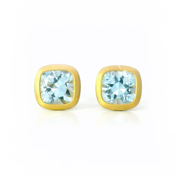 Aquamarine & Yellow Gold Stud Earrings - "Mirror of Ice"