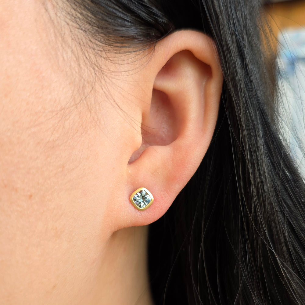 Aquamarine & Yellow Gold Stud Earrings - "Mirror of Ice"