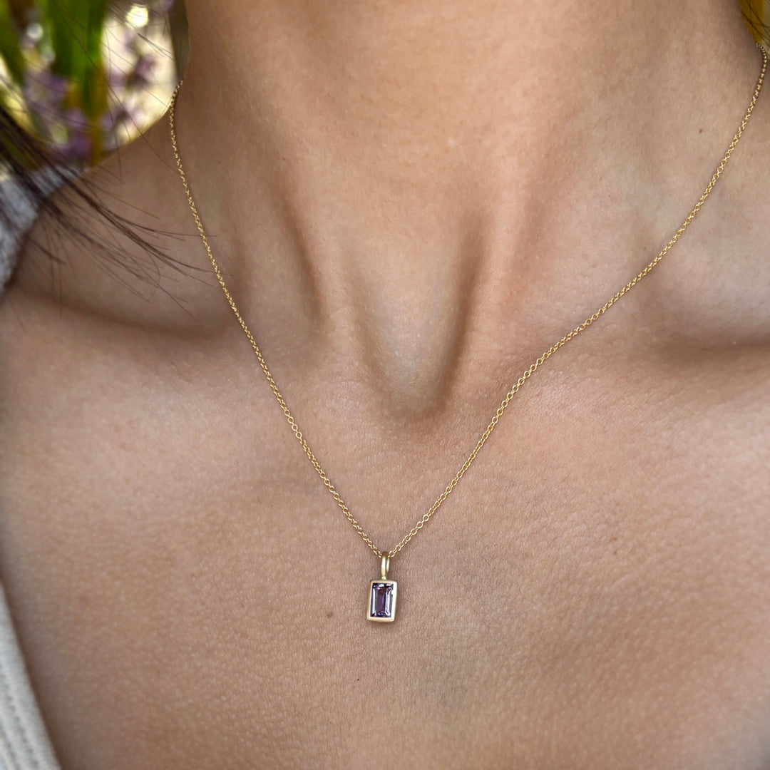 Rectangular Amethyst & Yellow Gold Pendant - "Reminisce in Violet"
