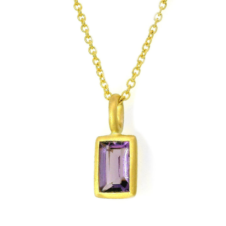Rectangular Amethyst & Yellow Gold Pendant - "Reminisce in Violet"
