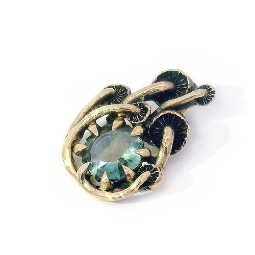 Green-Blue Geocut Montana Sapphire Pendant - "Mushroom"