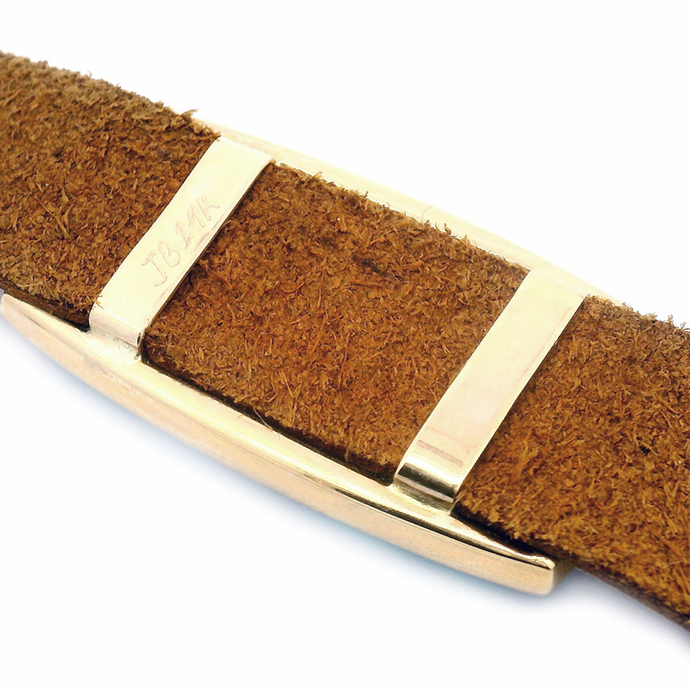 Kingman Turquoise & Yellow Gold Leather Cuff Bracelet - "Cowgirl's Charm"