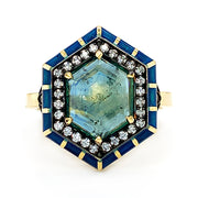 Montana Sapphire, Diamond & Enamel Ring - "Rock Candy Seaside"