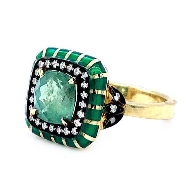 Montana Sapphire, Diamond & Enamel Ring - "Rock Candy Teal Dream"