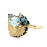 Aquamarine, Sapphire, Blue Topaz, Tourmaline & Diamond Ring - "Impasto Lagoon"