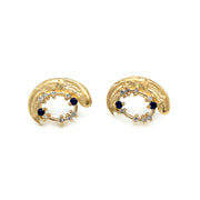 Blue Sapphire & Diamond Yellow Gold Earrings - "Midnight Blue"