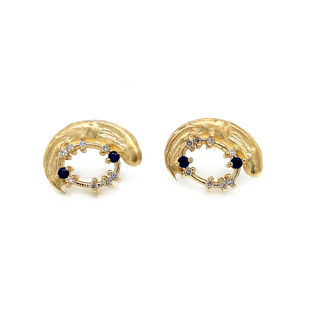 Blue Sapphire & Diamond Yellow Gold Earrings - "Midnight Blue"