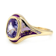 Purple Sapphire & Enamel Ring - "Purple Sgraffito Abstract"