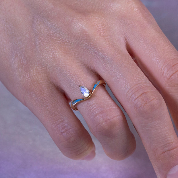 Moonstone & Enamel Ring - "Abstract Sgraffito Moonstone"