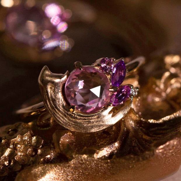 Yellow Gold & Pink Sapphire Ring - "Impasto Potter's Pink"