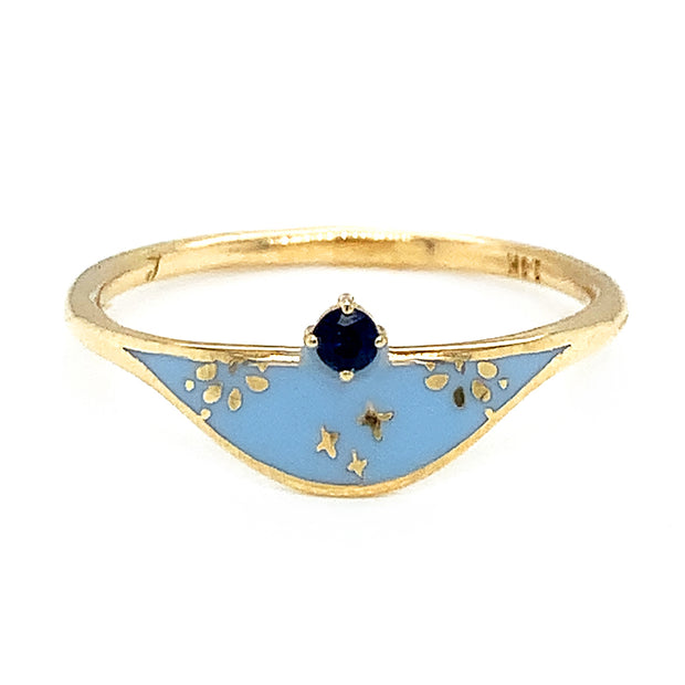 Blue Sapphire & Enamel Ring - "Sgraffito Abstract Blue"