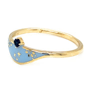 Blue Sapphire & Enamel Ring - "Sgraffito Abstract Blue"