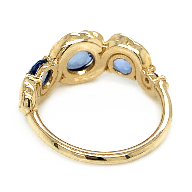 Blue Rose Cut Sapphire & Gold Ring - "Phthalo Blue"