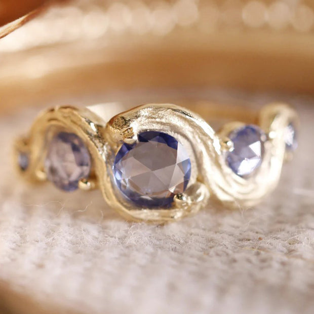 Blue Rose Cut Sapphire & Gold Ring - "Phthalo Blue"