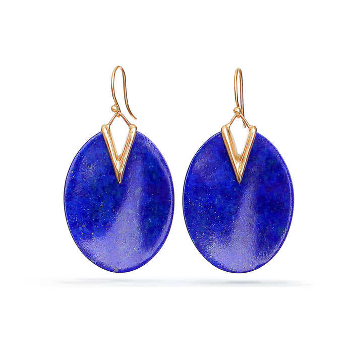 Lapis Lazuli & Yellow Gold Earrings - "Lily Pad"