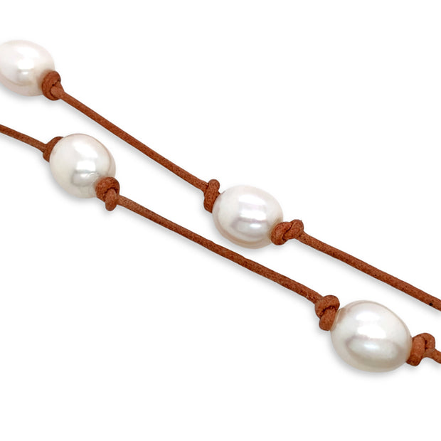 Freshwater Pearl & Leather Necklace - "Madge"