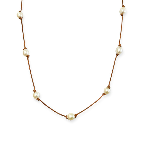 Freshwater Pearl & Leather Necklace - "Madge"