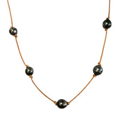 Tahitian Pearl & Leather Necklace - "Peacock"