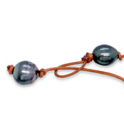 Tahitian Pearl & Leather Necklace - "Peacock"