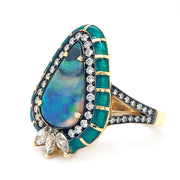 Opal, Diamond, & Enamel Ring - "Glittering Peacock"