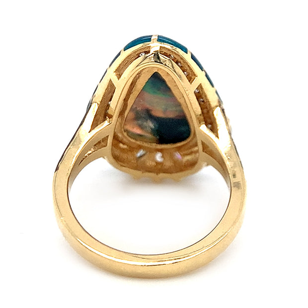 Opal, Diamond, & Enamel Ring - "Glittering Peacock"