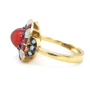 Fire Opal Cabochon, Diamond, & Enamel Ring - "Fireheart"