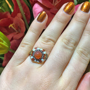 Fire Opal Cabochon, Diamond, & Enamel Ring - "Fireheart"