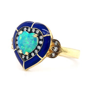 Heart-Shaped Opal, Diamond, & Enamel Ring - "Eternal Flame"