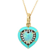 Heart-Shaped Opal, Diamond, & Enamel Necklace - "Turquoise Embrace"