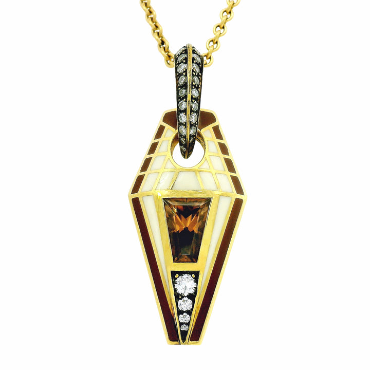 One-of-a-Kind Cognac Zircon & Enamel Pendant - "Pharoah"