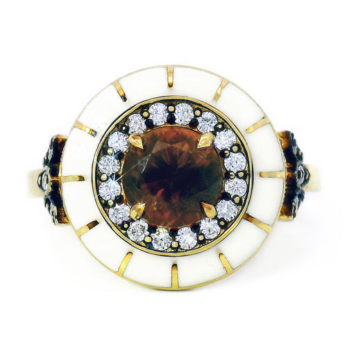 Orange-Brown Montana Sapphire & Enamel Ring - "Rock Candy Caramel Glow"