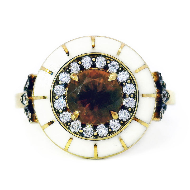 Orange-Brown Montana Sapphire & Enamel Ring - "Rock Candy Caramel Glow"