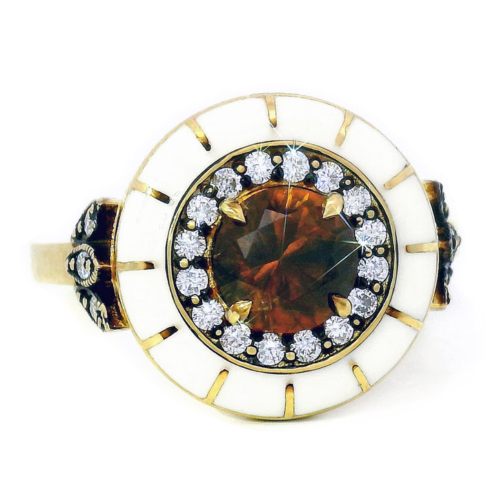 Orange-Brown Montana Sapphire & Enamel Ring - "Rock Candy Caramel Glow"