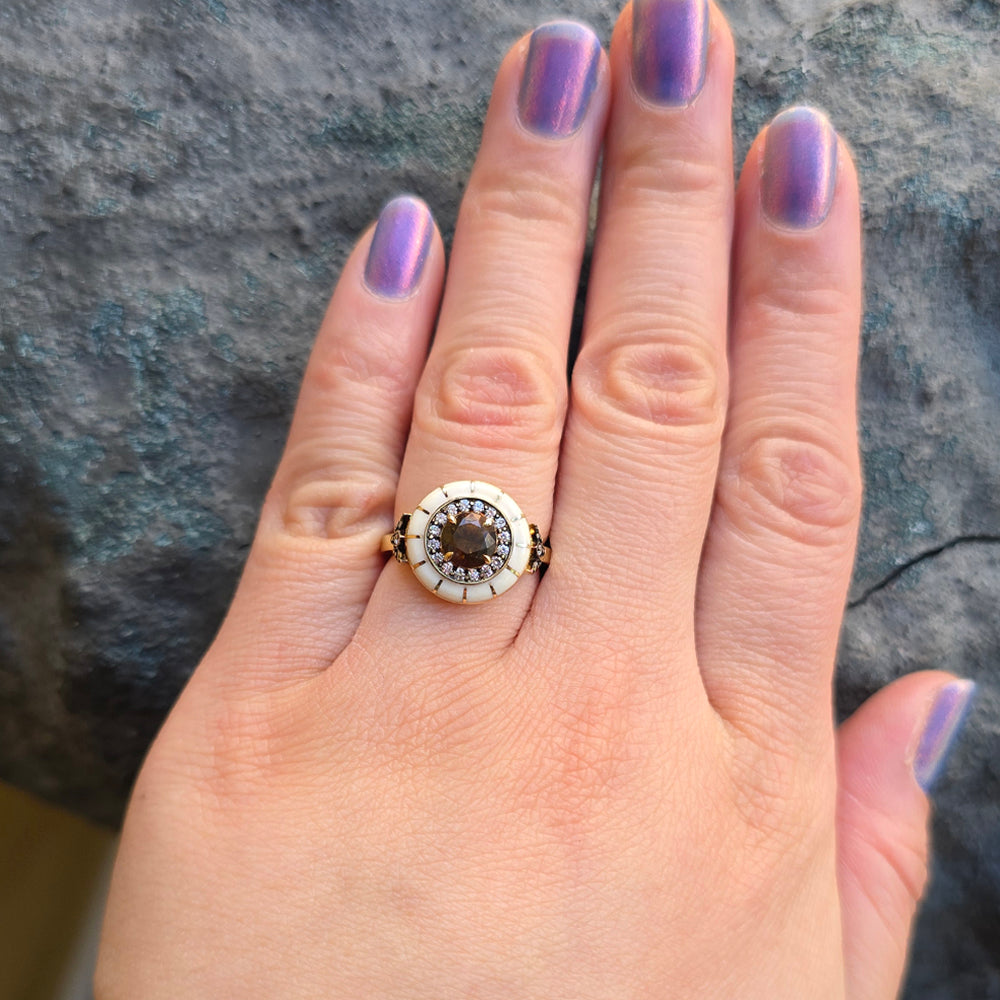 Orange-Brown Montana Sapphire & Enamel Ring - "Rock Candy Caramel Glow"