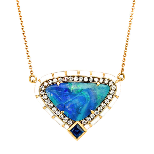 One-of-a-Kind Opal, Sapphire, & Diamond Necklace - "Caribbean Blue"