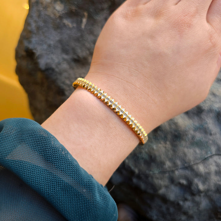 Yogo Sapphire, Enamel & Gold Hinged Bangle - "Highline"