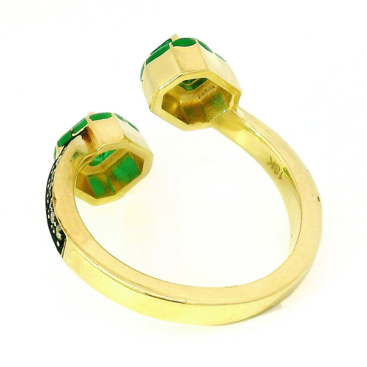 One-of-a-Kind Emerald, Diamond & Enamel Bypass Ring - "Wicked Twist"