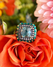 Montana Sapphire, Diamond, & Enamel Ring - "Rock Candy Teal Dream"