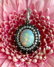 Opal Cabochon, Diamond & Enamel Necklace - "Rock Candy Daydream"